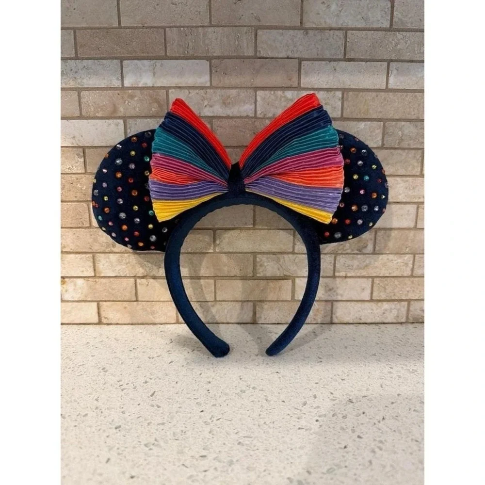 Disney Rainbow Rhinestone Minnie Ears‎ Headband Bow